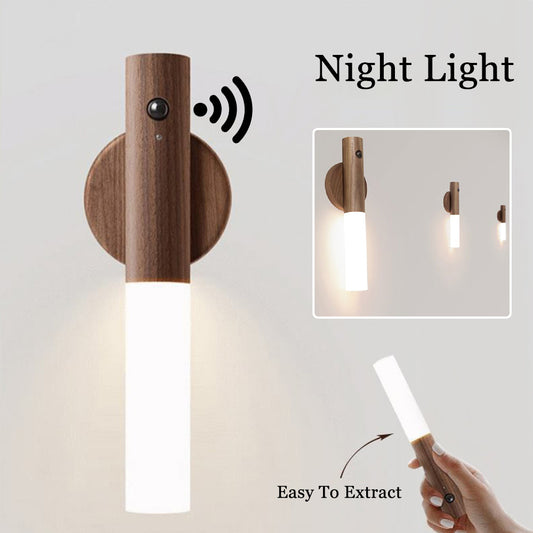 Auto LED USB Magnetic Wood Wireless Night Corridors Porch Lights PIR Motion Sensor Wall Light Cabinet Lamp