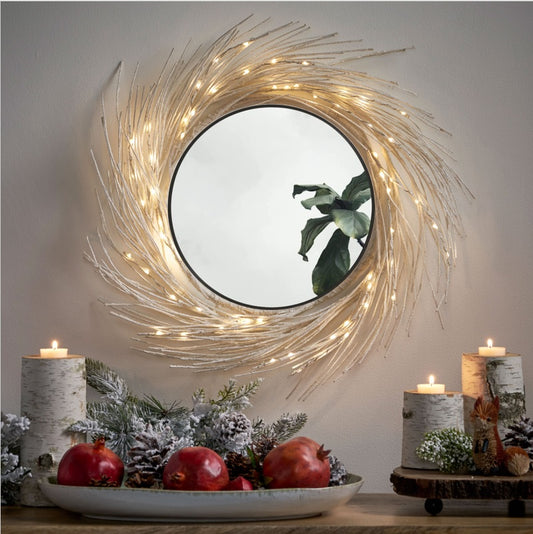 Round Mirror with Luxury Flower Wreath