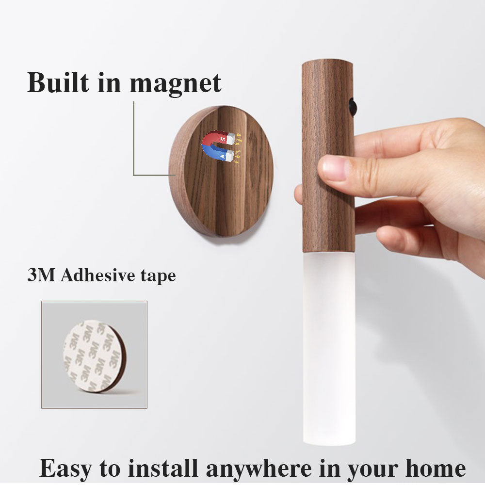 Auto LED USB Magnetic Wood Wireless Night Corridors Porch Lights PIR Motion Sensor Wall Light Cabinet Lamp